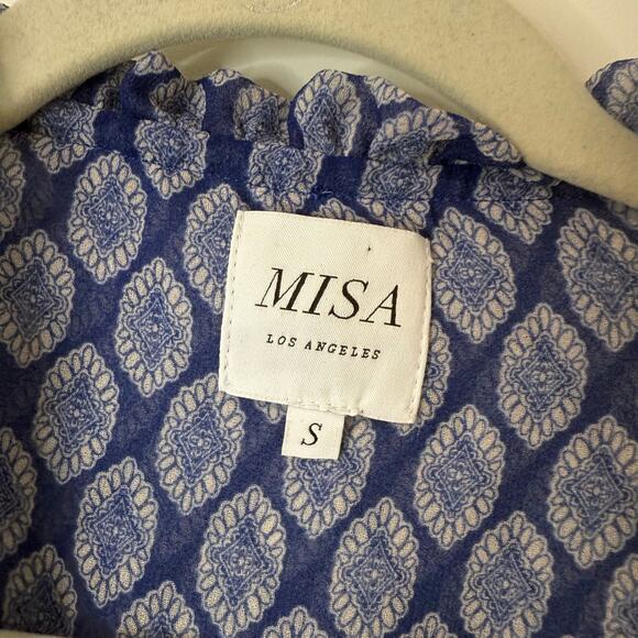 Misa Los Angeles Women's Amata Dress Maxi Blue Pattern Small Sheer A Line - Picture 4 of 10